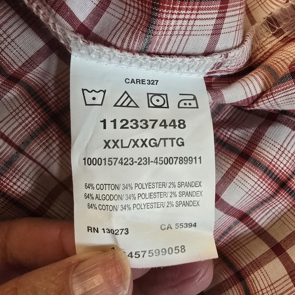 Wrangler Men's Red and White Plaid Button Down Shirt - Picture 5 of 6